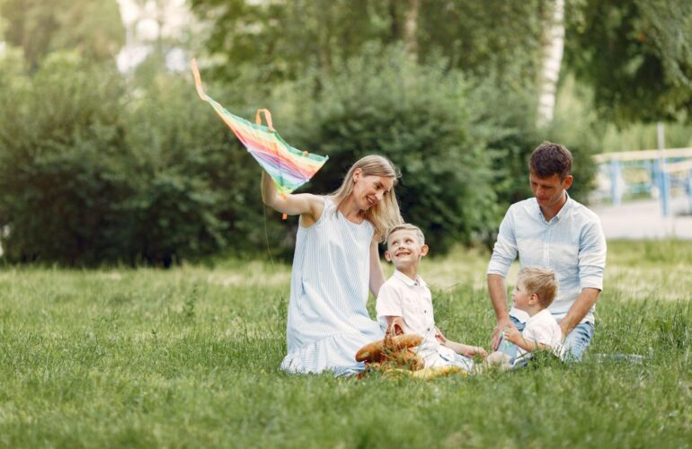 Family's playing in the backyard