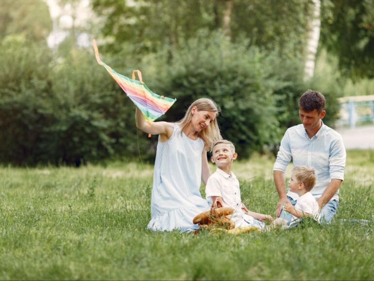 Family's playing in the backyard