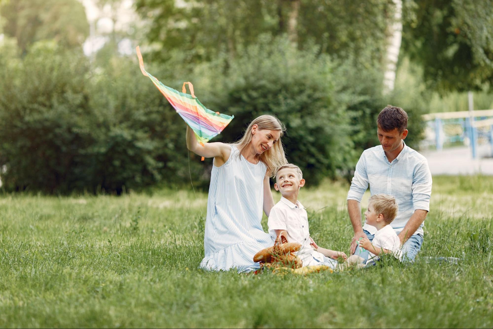 Family's playing in the backyard